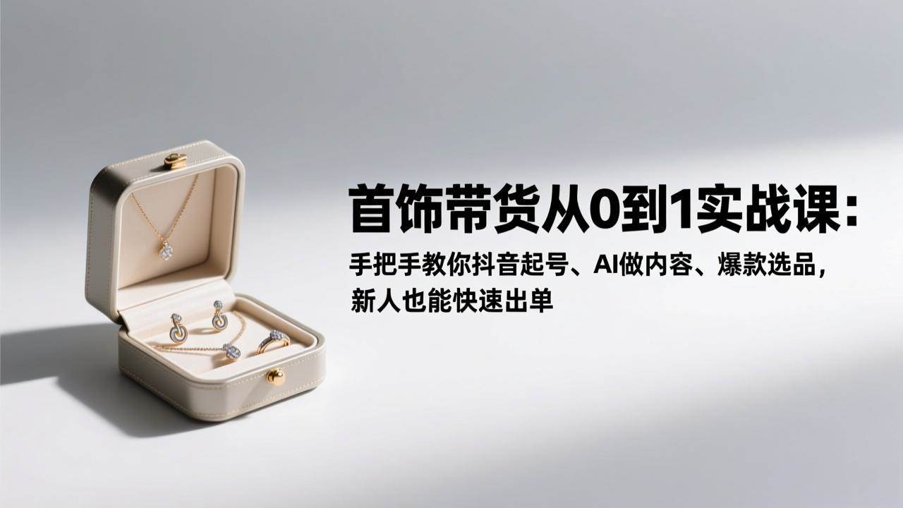 (1.22)首饰带货从0到1实战课：手把手教你抖音起号、AI做内容、爆款选品，新人也能快速出单