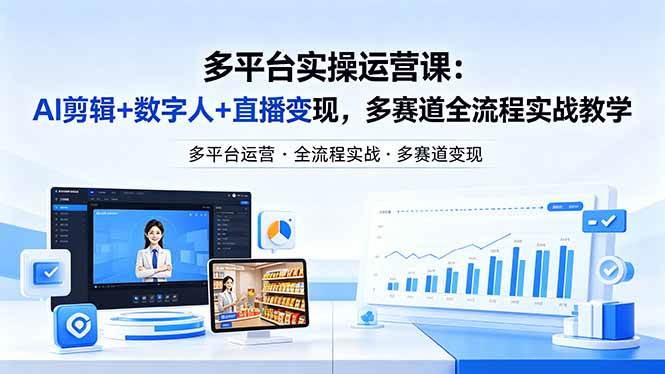 (4.30)某团队多平台实操运营课-更新26年4月29：AI剪辑+数字人+直播变现，多赛道全流程实战教学